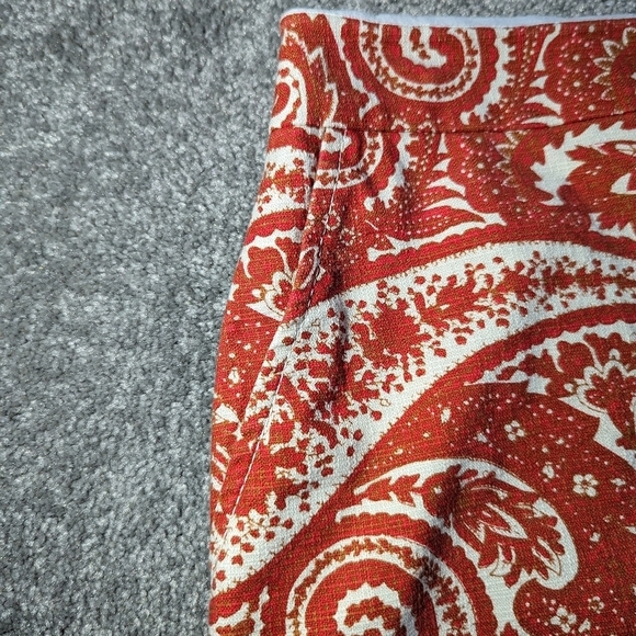 J. CREW Orange Gold White Cream Multi Floral Paisley Print Pencil Skirt Sz 2 - Picture 5 of 9